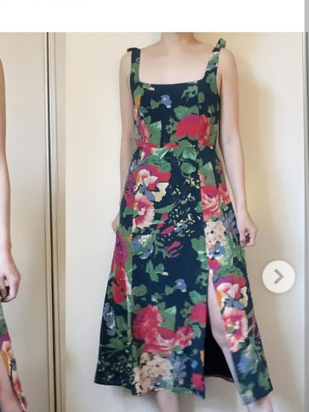 Sezane Dorotha Floral Tie-Shoulder Midi Dress - Green Multi - Picture 2 of 4